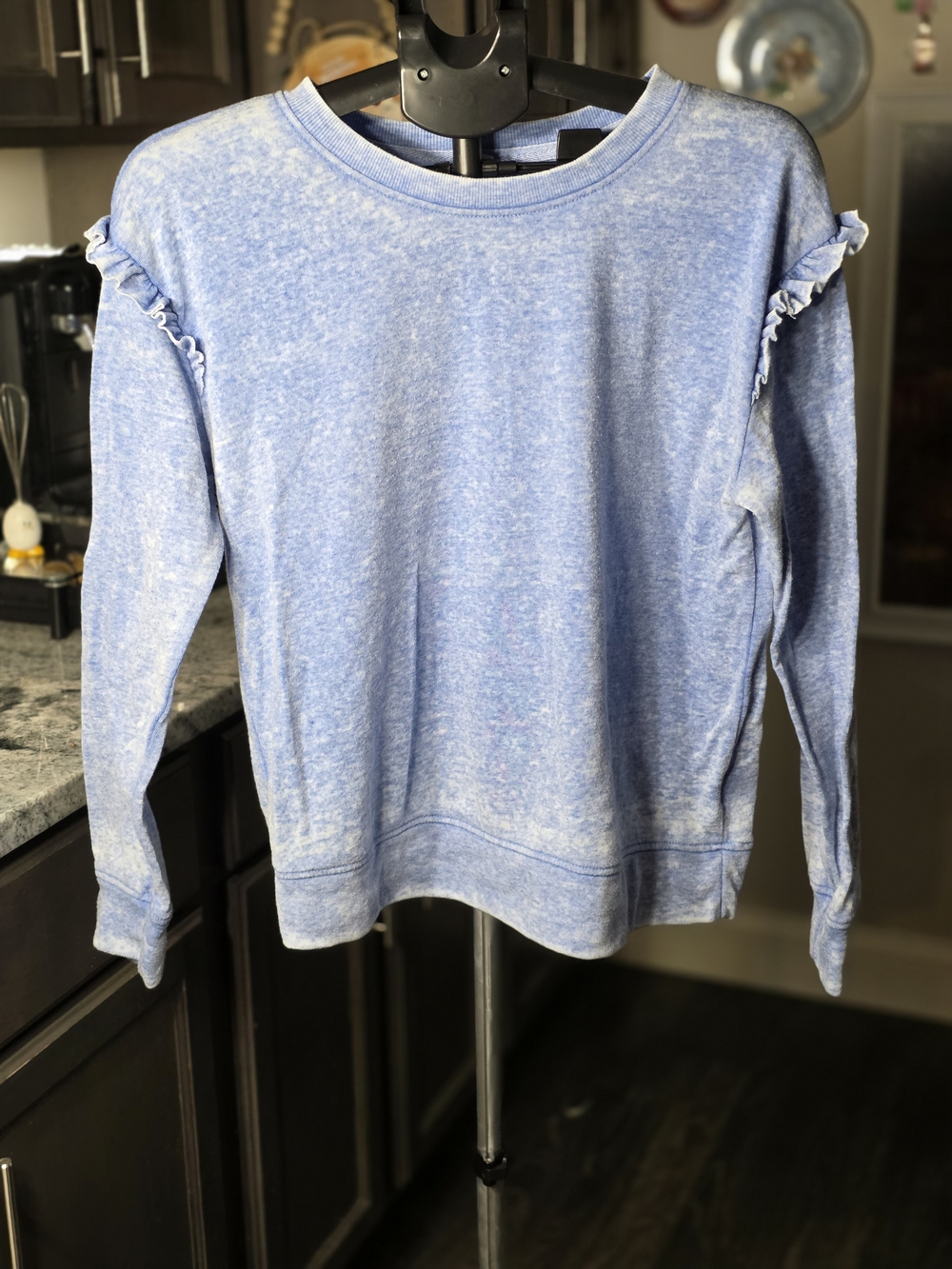 Light Denim Blue  Off-the-Shoulder Sweater with Ruffle Detail